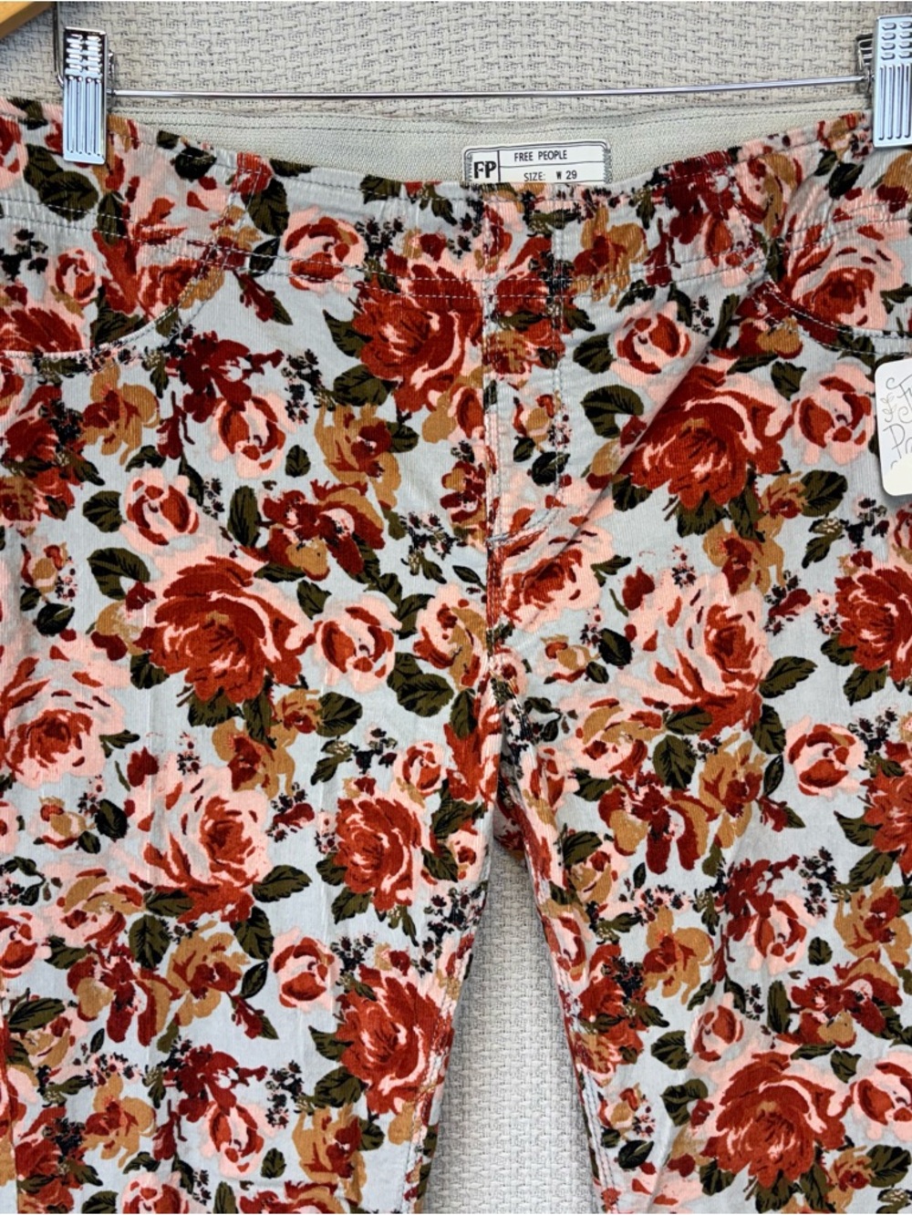 NWT Free People Driftwood Farrah Corduroy`Flare Pants Jeans Floral Burgundy 29 - Picture 2 of 9